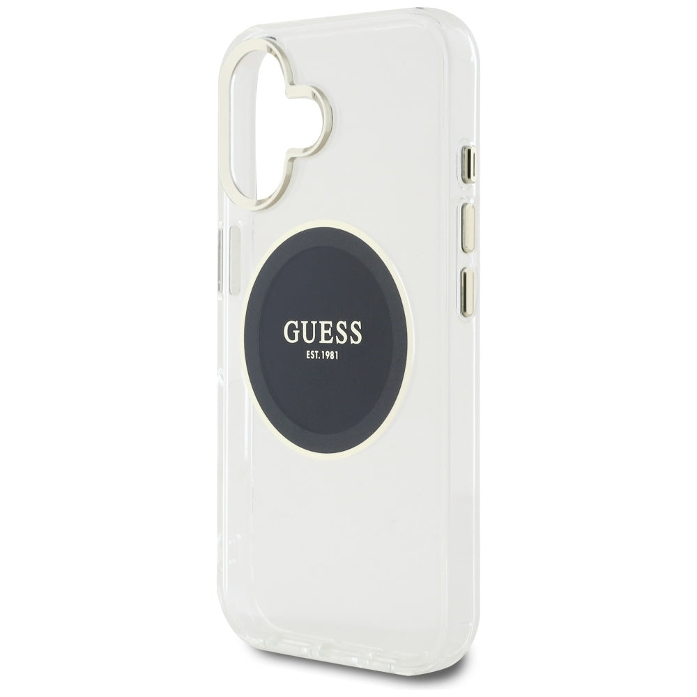 Husa pentru iPhone 16 - Guess IML Metal Colored Circle MagSafe (GUHMP16SHTDRCEDK) - Black