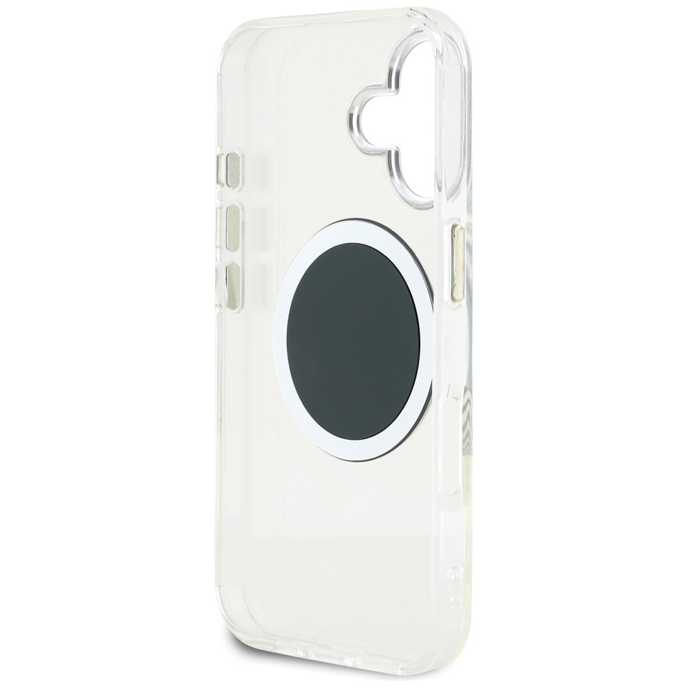 Husa pentru iPhone 16 - Guess IML Metal Colored Circle MagSafe (GUHMP16SHTDRCEDK) - Black