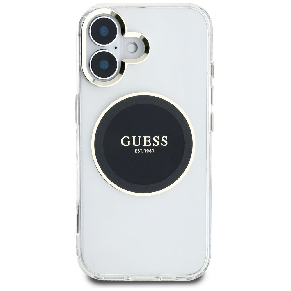 Husa pentru iPhone 16 - Guess IML Metal Colored Circle MagSafe (GUHMP16SHTDRCEDK) - Black