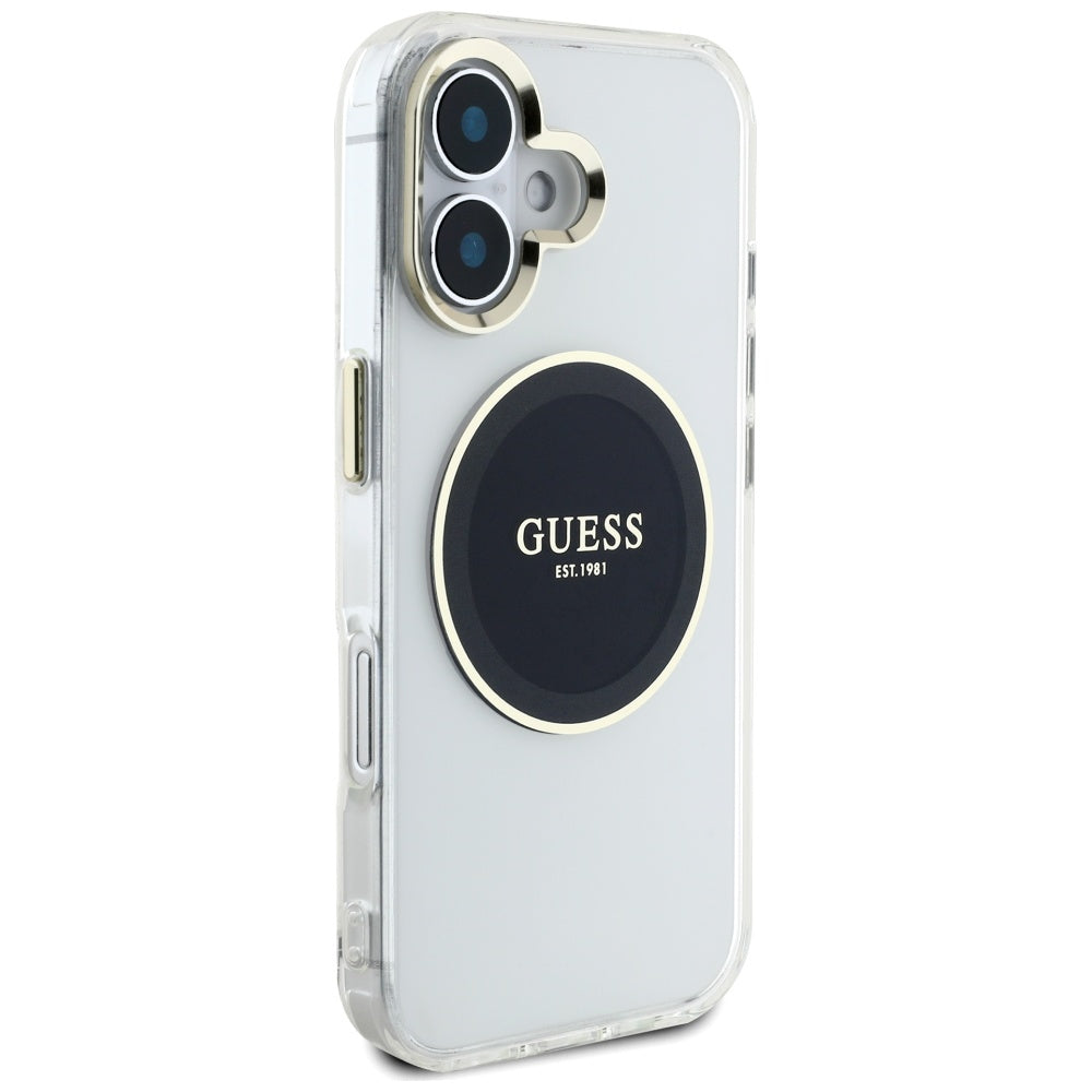 Husa pentru iPhone 16 - Guess IML Metal Colored Circle MagSafe (GUHMP16SHTDRCEDK) - Black