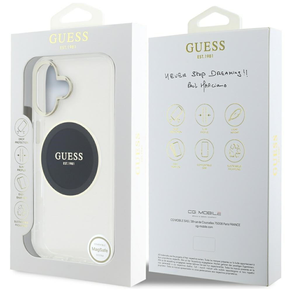 Husa pentru iPhone 16 - Guess IML Metal Colored Circle MagSafe (GUHMP16SHTDRCEDK) - Black