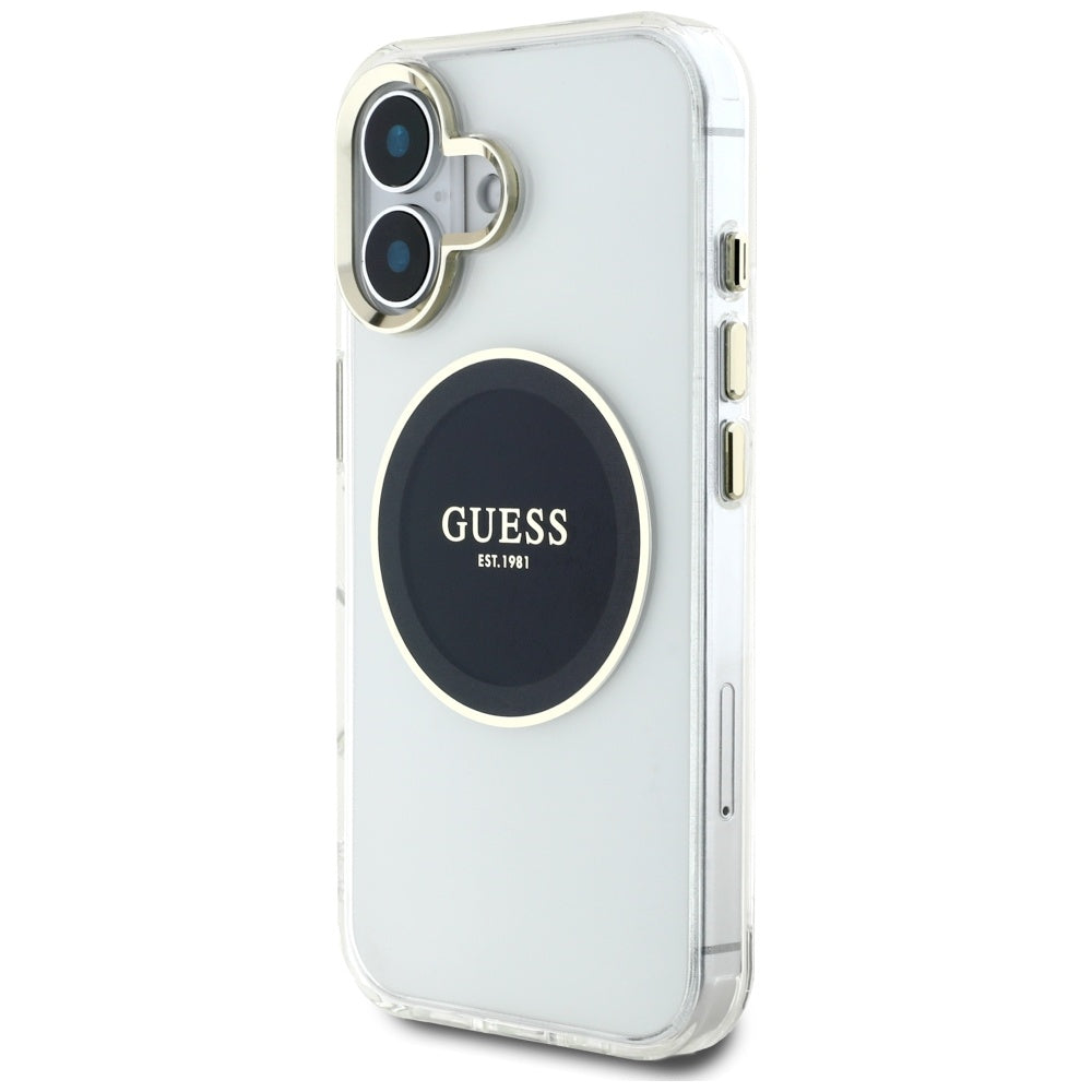 Husa pentru iPhone 16 - Guess IML Metal Colored Circle MagSafe (GUHMP16SHTDRCEDK) - Black
