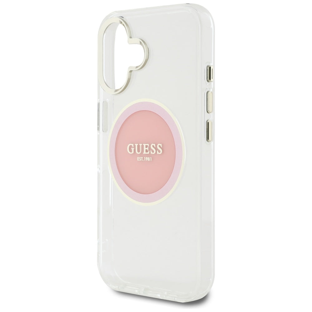 Husa pentru iPhone 16 - Guess IML Metal Colored Circle MagSafe (GUHMP16SHTDRCEDP) - Pink