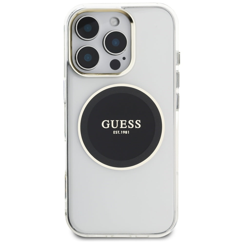 Husa pentru iPhone 16 Pro - Guess IML Metal Colored Circle MagSafe (GUHMP16LHTDRCEDK) - Black