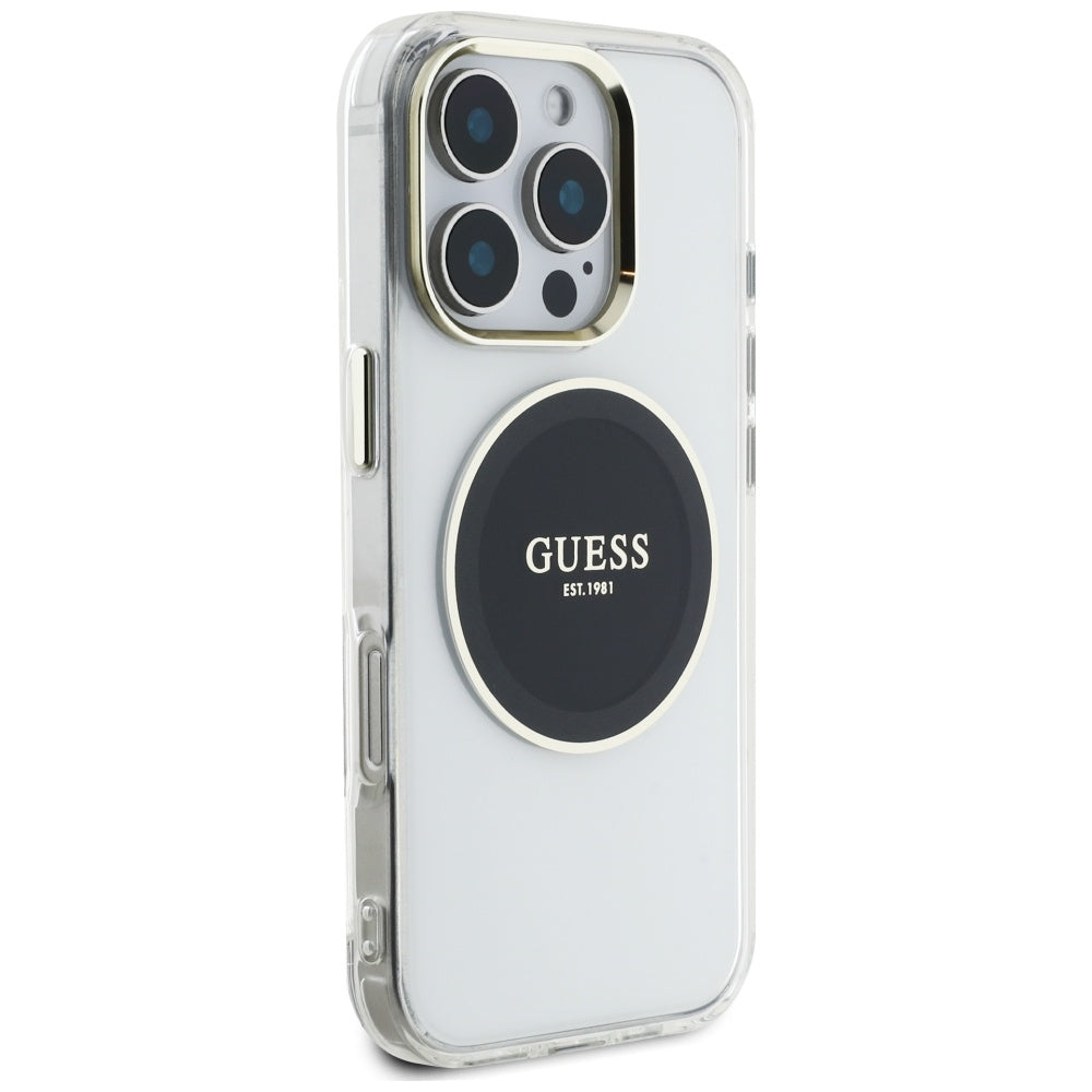 Husa pentru iPhone 16 Pro - Guess IML Metal Colored Circle MagSafe (GUHMP16LHTDRCEDK) - Black