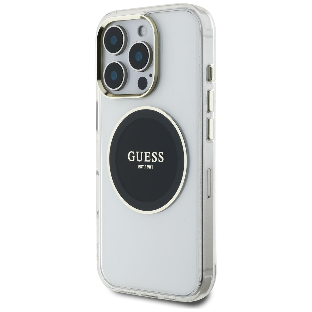 Husa pentru iPhone 16 Pro - Guess IML Metal Colored Circle MagSafe (GUHMP16LHTDRCEDK) - Black