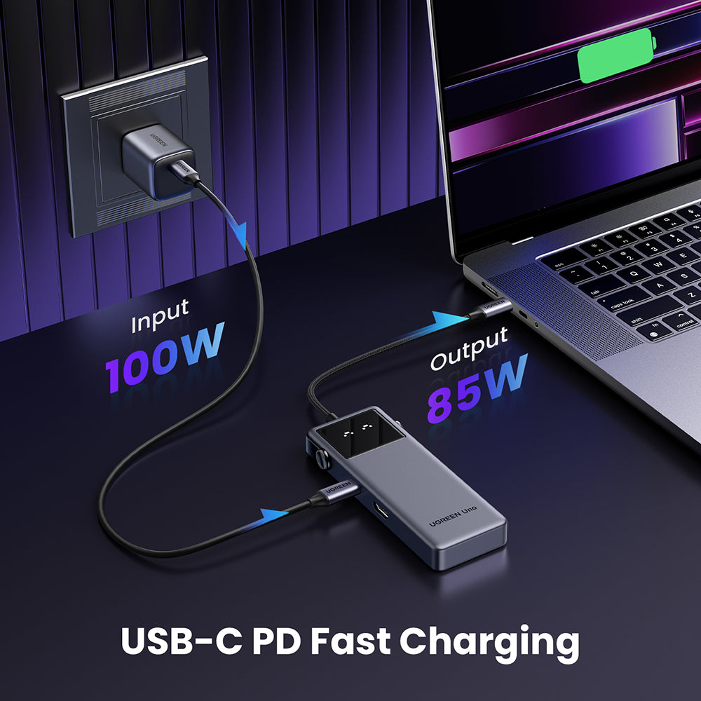 Ugreen - Docking Station Uno 6in1 CM888 (35998) - LED Display, 2x USB, 2x Type-C, HDMI, 10Gb/s, 4K, 100W, SD/TF Slot - B