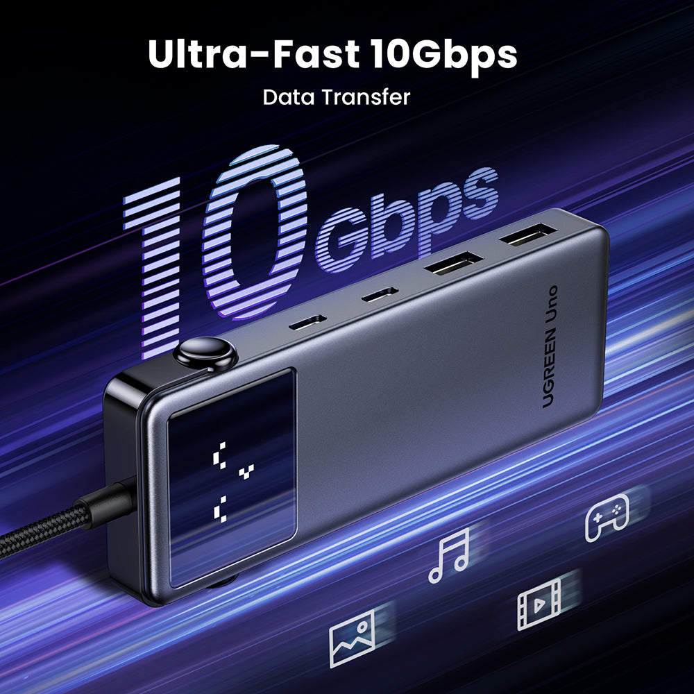 Ugreen - Docking Station Uno 6in1 CM888 (35998) - LED Display, 2x USB, 2x Type-C, HDMI, 10Gb/s, 4K, 100W, SD/TF Slot - B