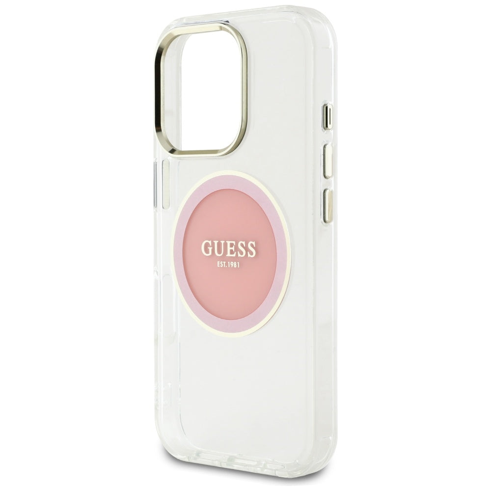 Husa pentru iPhone 16 Pro - Guess IML Metal Colored Circle MagSafe (GUHMP16LHTDRCEDP) - Pink