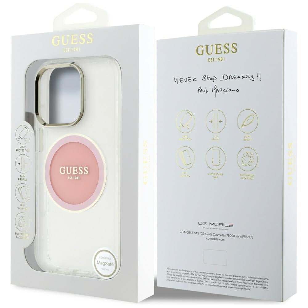 Husa pentru iPhone 16 Pro - Guess IML Metal Colored Circle MagSafe (GUHMP16LHTDRCEDP) - Pink
