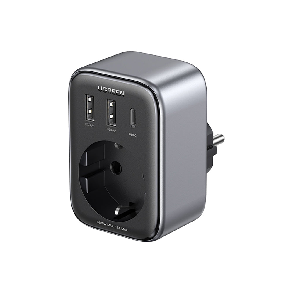 Ugreen - Wall Charger CD314 (90613) - Outlet Extender, Fast Charge, 2x USB, Type-C, AC, 3680W, 13A, PD30W, 3A, QC4+ - Bl
