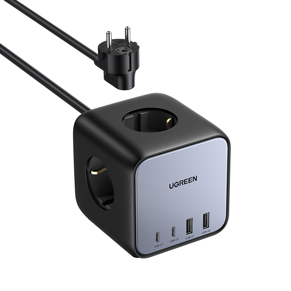 Ugreen - Wall Charger DigiNest Cube 7in1 CD268 (60113) - GaN, Fast Charge, 2x USB-C, 2x USB, 3x AC, 2990W, 13A, PD65W - 