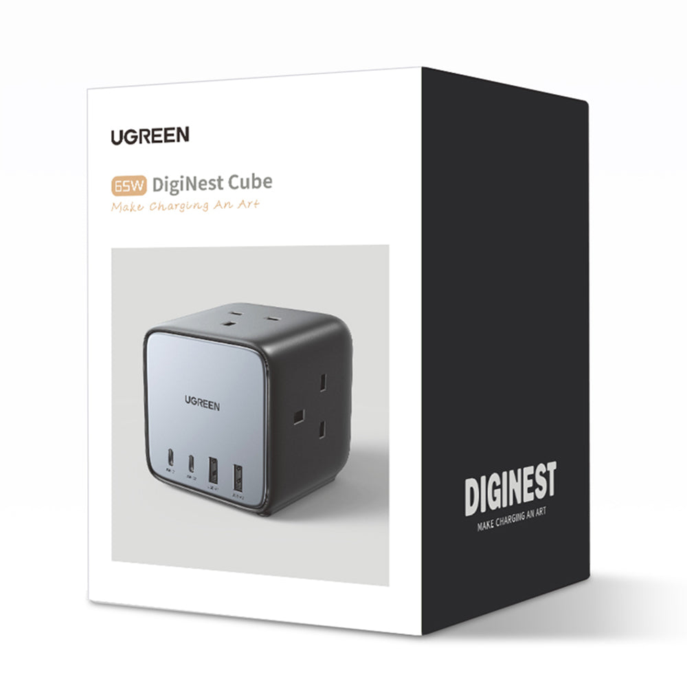 Ugreen - Wall Charger DigiNest Cube 7in1 CD268 (60113) - GaN, Fast Charge, 2x USB-C, 2x USB, 3x AC, 2990W, 13A, PD65W - 
