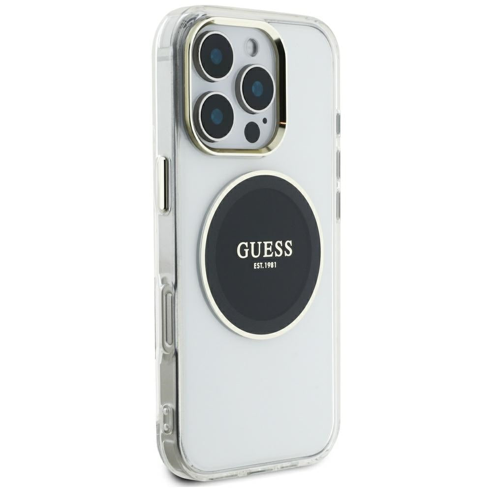 Husa pentru iPhone 16 Pro Max - Guess IML Metal Colored Circle MagSafe (GUHMP16XHTDRCEDK) - Black