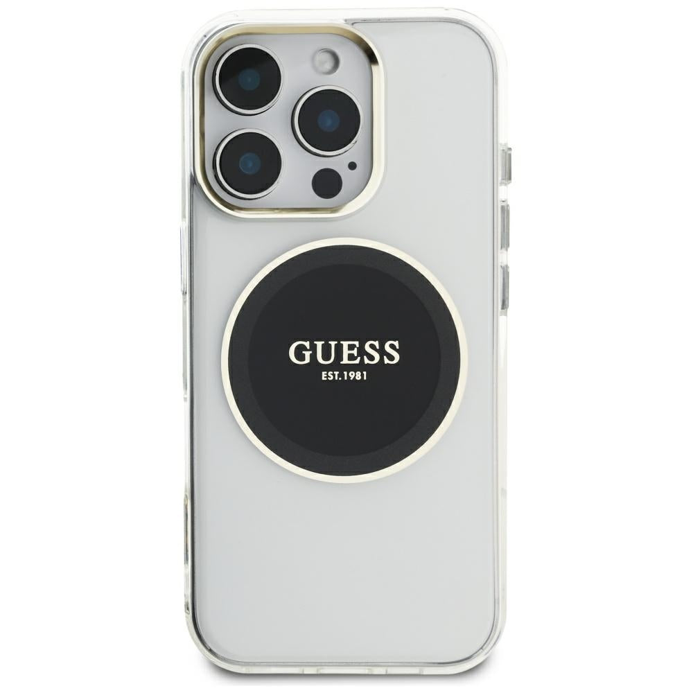 Husa pentru iPhone 16 Pro Max - Guess IML Metal Colored Circle MagSafe (GUHMP16XHTDRCEDK) - Black