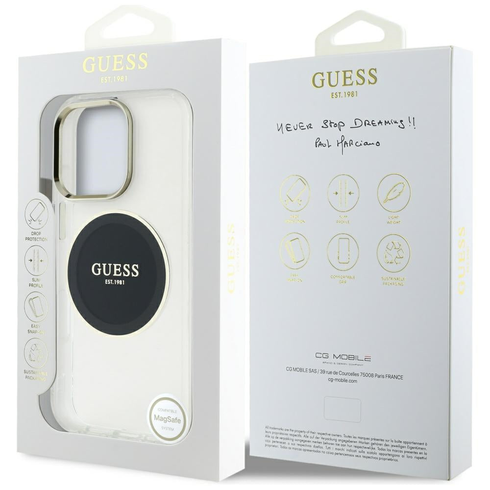 Husa pentru iPhone 16 Pro Max - Guess IML Metal Colored Circle MagSafe (GUHMP16XHTDRCEDK) - Black