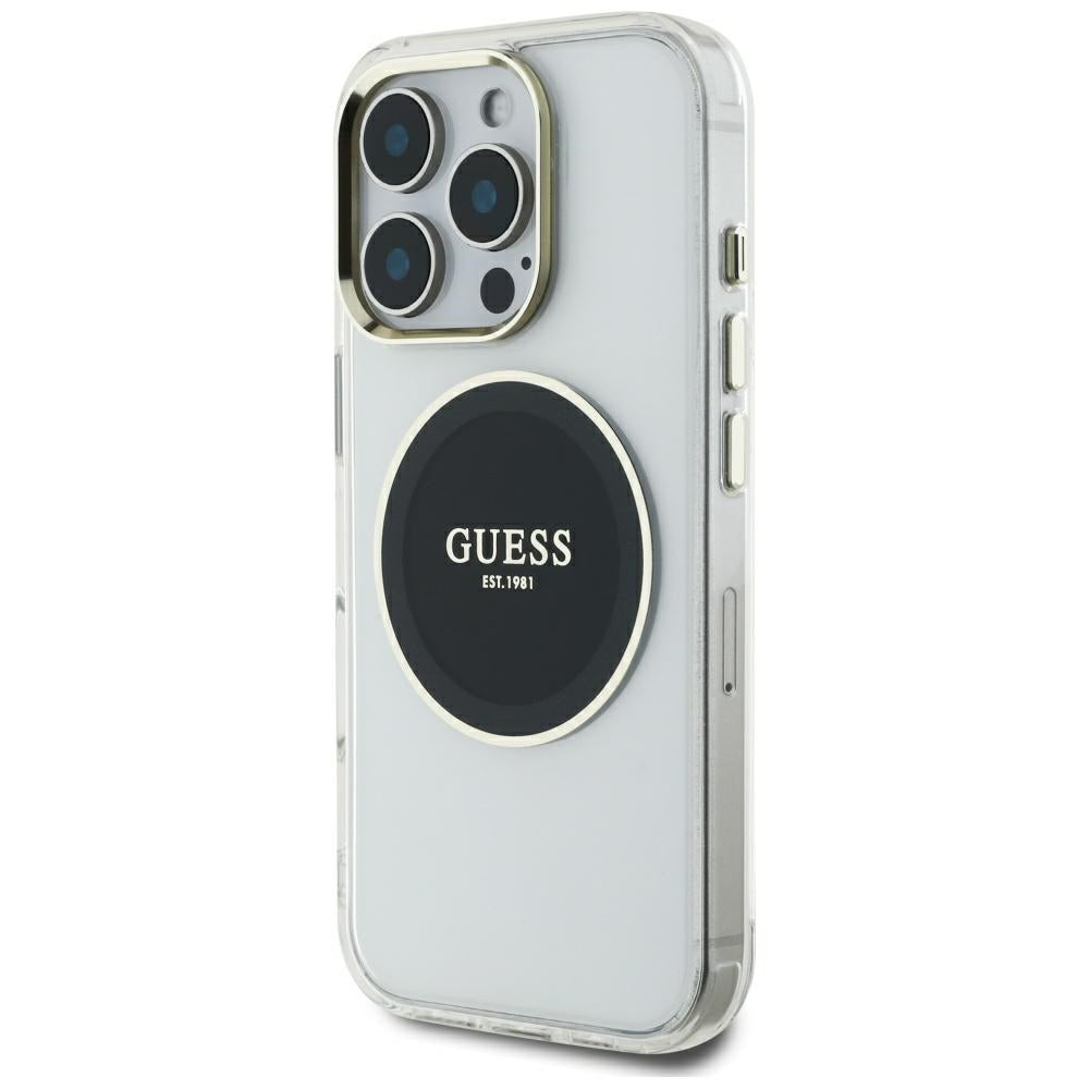 Husa pentru iPhone 16 Pro Max - Guess IML Metal Colored Circle MagSafe (GUHMP16XHTDRCEDK) - Black