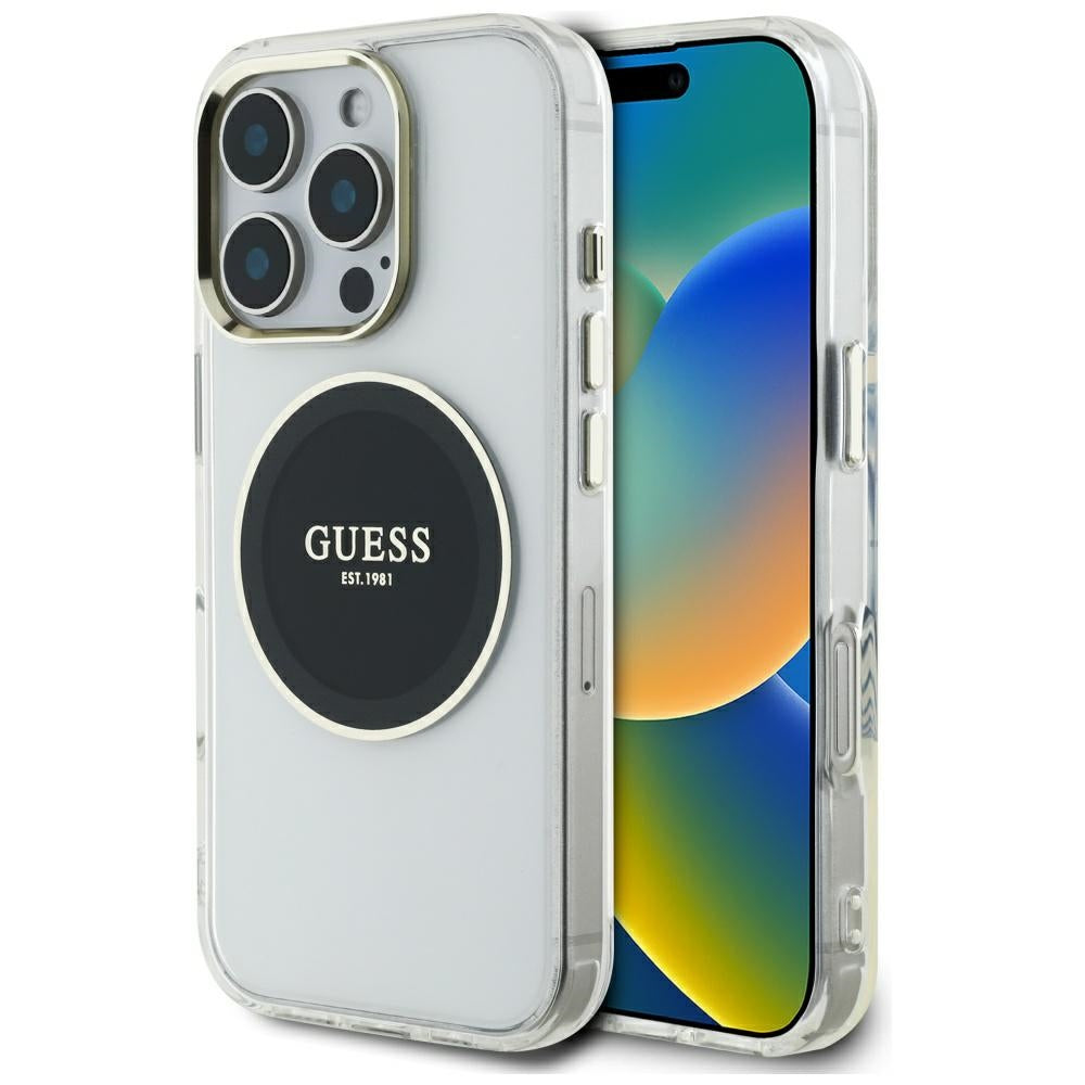 Husa pentru iPhone 16 Pro Max - Guess IML Metal Colored Circle MagSafe (GUHMP16XHTDRCEDK) - Black