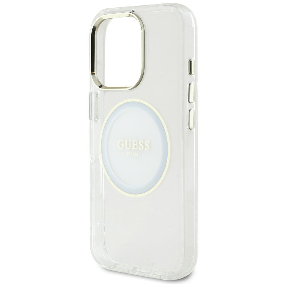 Husa pentru iPhone 16 Pro Max - Guess IML Metal Colored Circle MagSafe (GUHMP16XHTDRCEDH) - White