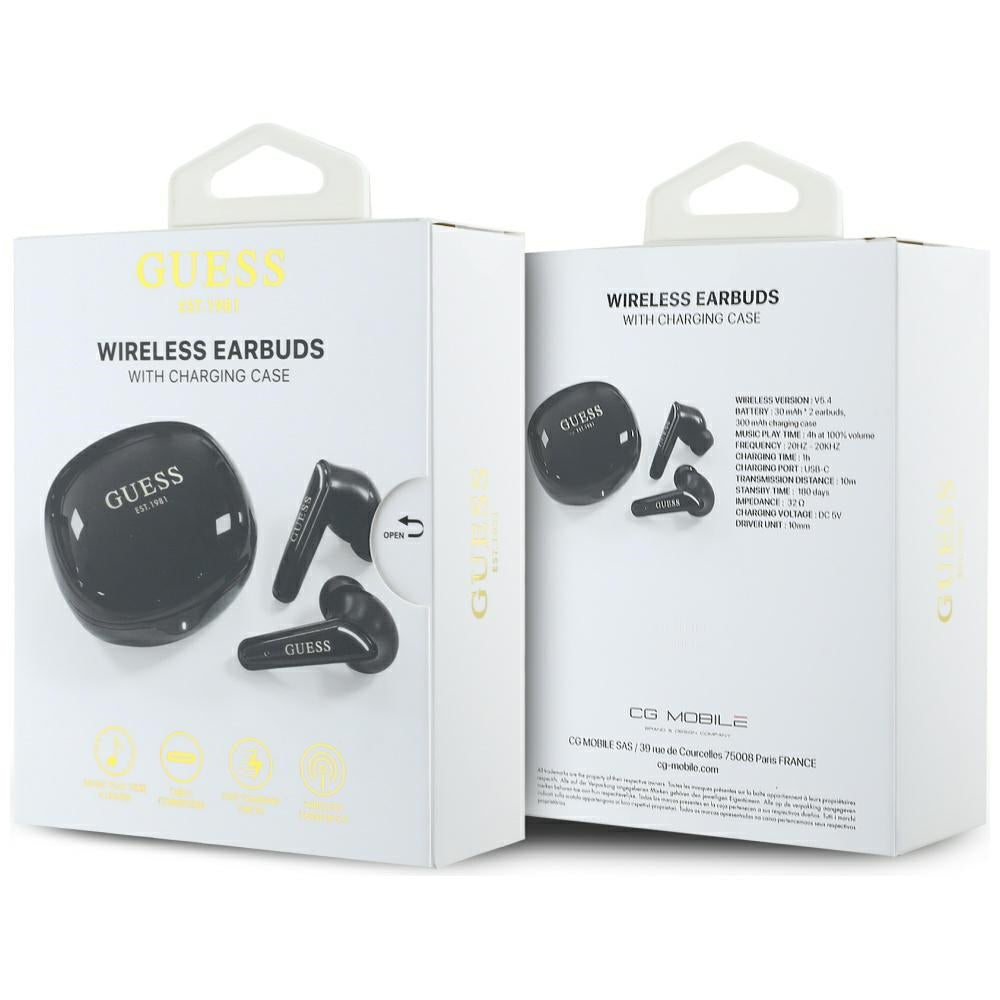 Guess - Wireless Earbuds Flat Classic Logo Electroplated (GUTWST7FCEEK) - Bluetooth 5.4, TWS, Microphone, 300mAh - Black