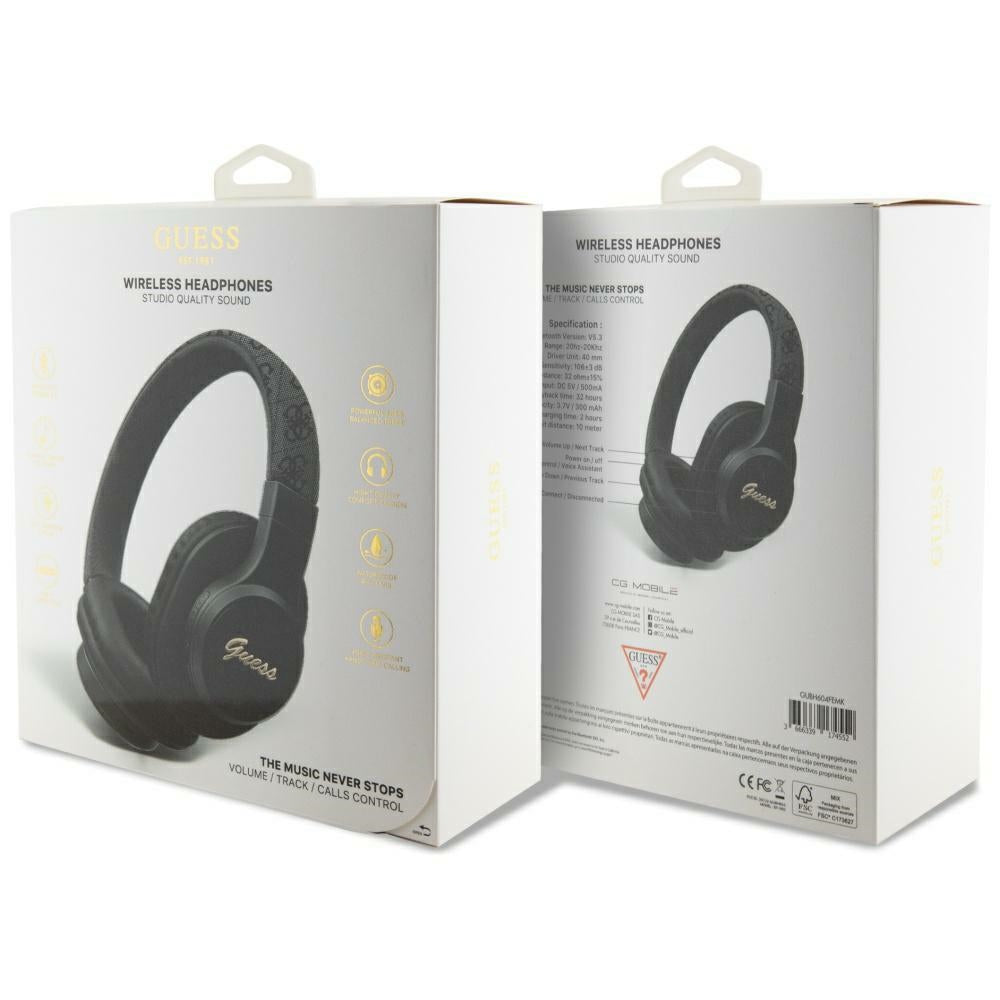 Guess - Wireless Headphones 4G Tone on Tone Script Logo (GUBH604FEMK) - Bluetooth 5.3, USB-C, Over-ear, 300mAh - Black