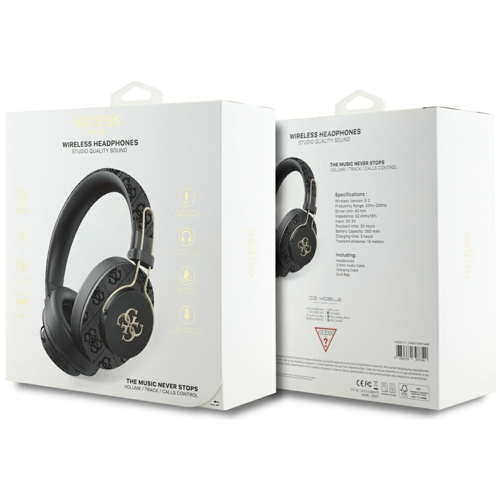 Guess - Wireless Headphones 4G Metal Logo (GUBHS72P4FC4MK) - Bluetooth 5.3, ENC, USB-C, Eco-Leather, On-ear, 300mAh - Bl