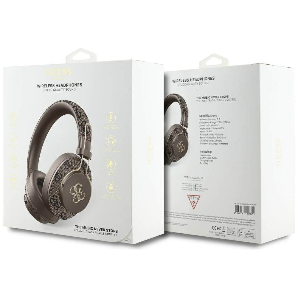 Guess - Wireless Headphones 4G Metal Logo (GUBHS72P4FC4MW) - Bluetooth 5.3, ENC, USB-C, Eco-Leather, On-ear, 300mAh - Br
