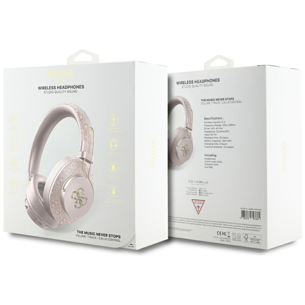 Guess - Wireless Headphones 4G Metal Logo (GUBHS72P4FC4MP) - Bluetooth 5.3, ENC, USB-C, Eco-Leather, On-ear, 300mAh - Pi