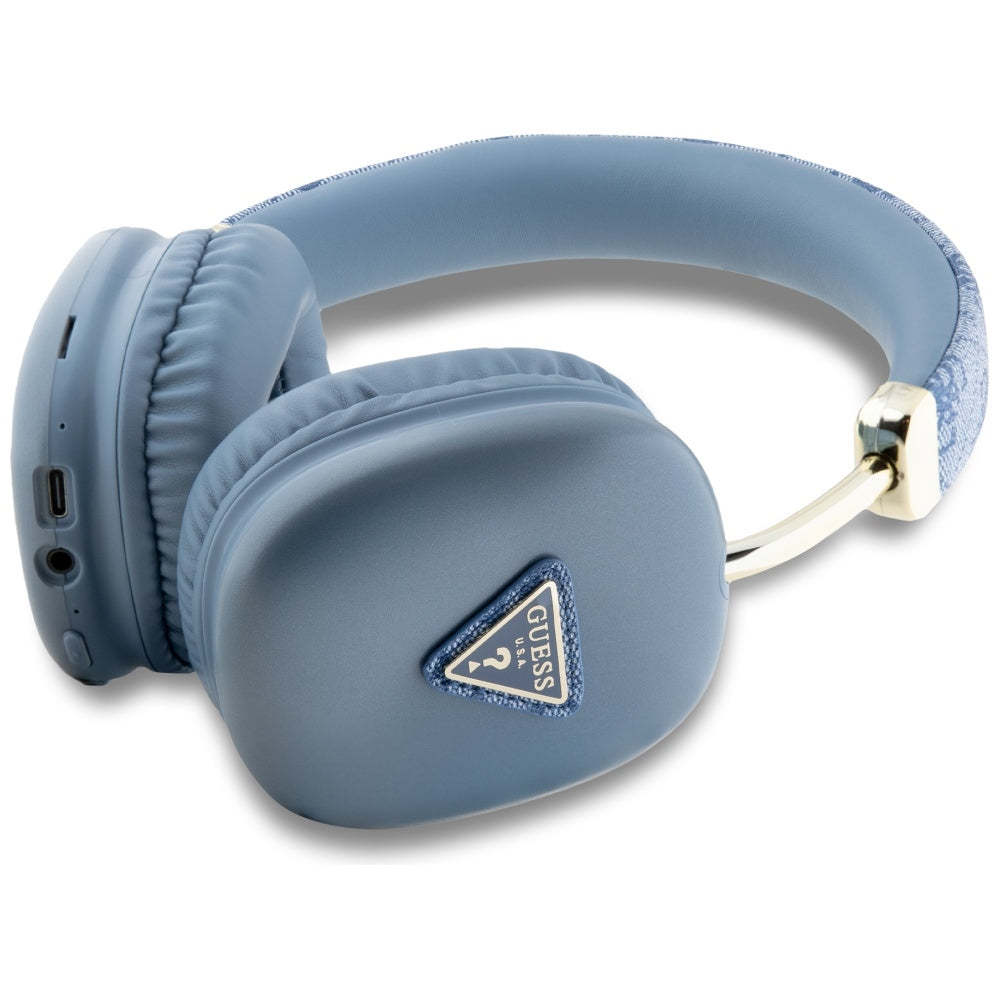 Guess Casti Guess Wireless 4G Gold Triangle Logo (GUBHK1P4TPB), Bluetooth 5.3, USB-C, AUX, On-ear, 400mAh, IPX4, Albastr