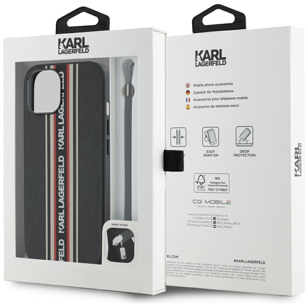 Karl Lagerfeld - Saffiano Athleisure Stripes Cord (KLHCP15SPAMSCNSR) - iPhone 15 - Red