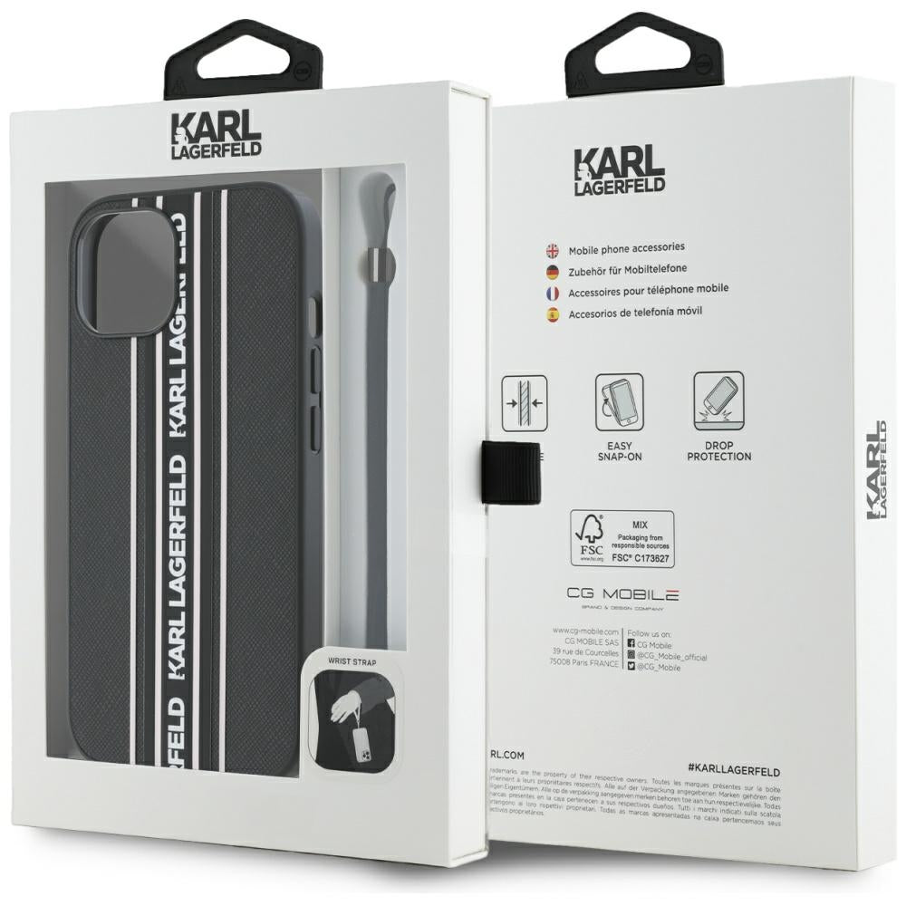 Karl Lagerfeld - Saffiano Athleisure Stripes Cord (KLHCP15SPAMSCNSP) - iPhone 15 - Pink