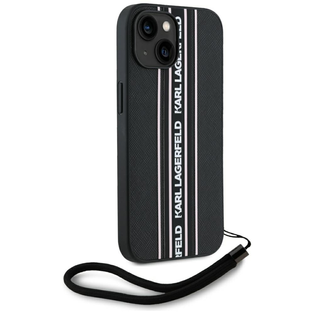 Karl Lagerfeld - Saffiano Athleisure Stripes Cord (KLHCP15SPAMSCNSP) - iPhone 15 - Pink