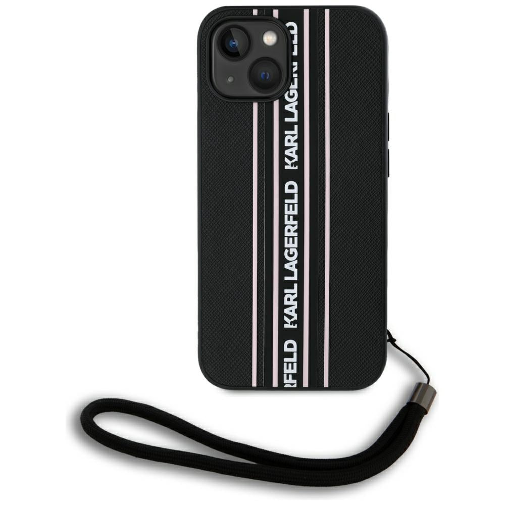 Karl Lagerfeld - Saffiano Athleisure Stripes Cord (KLHCP15SPAMSCNSP) - iPhone 15 - Pink