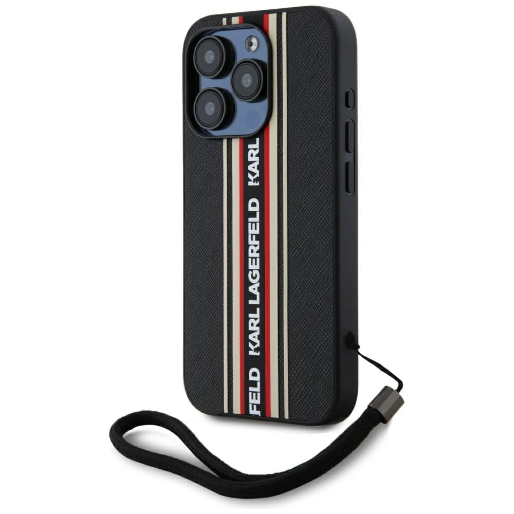 Karl Lagerfeld - Saffiano Athleisure Stripes Cord (KLHCP15LPAMSCNSR) - iPhone 15 Pro - Red
