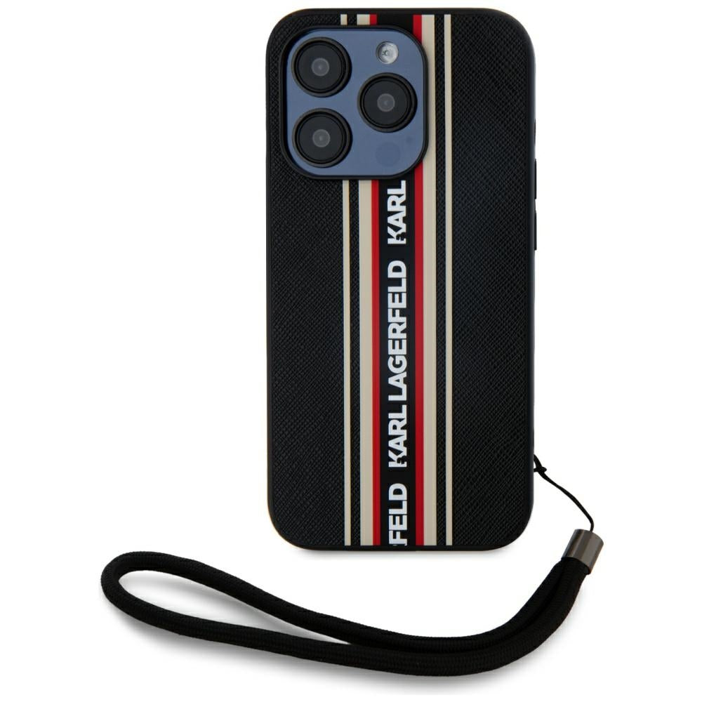 Karl Lagerfeld - Saffiano Athleisure Stripes Cord (KLHCP15LPAMSCNSR) - iPhone 15 Pro - Red
