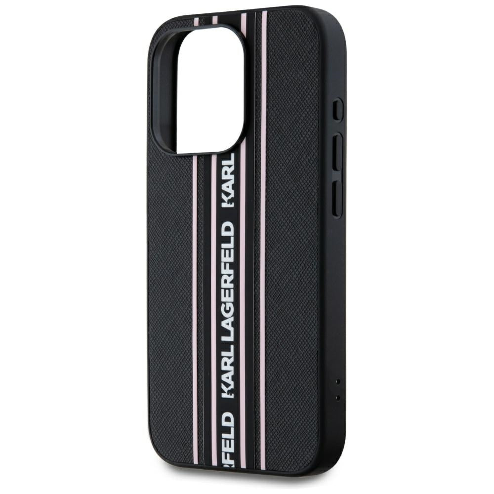 Karl Lagerfeld - Saffiano Athleisure Stripes Cord (KLHCP15LPAMSCNSP) - iPhone 15 Pro - Pink