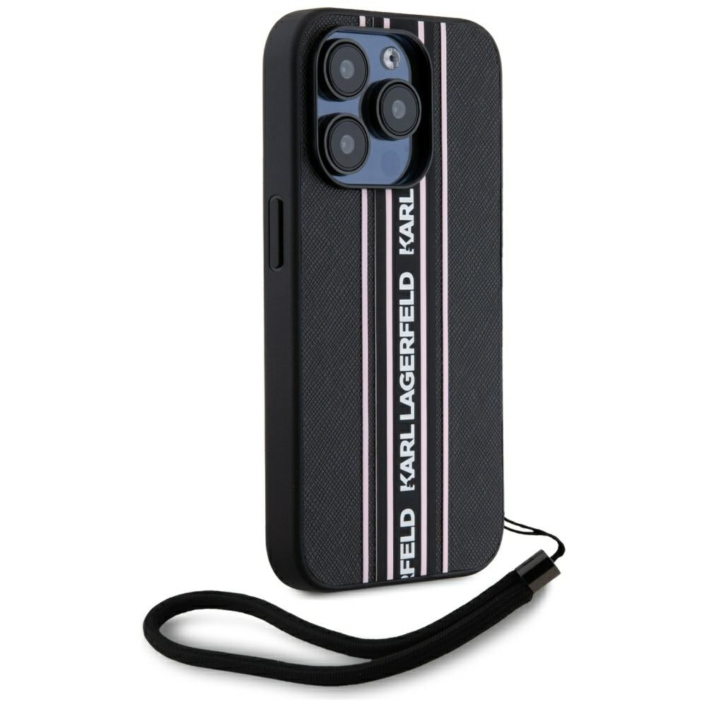 Karl Lagerfeld - Saffiano Athleisure Stripes Cord (KLHCP15LPAMSCNSP) - iPhone 15 Pro - Pink
