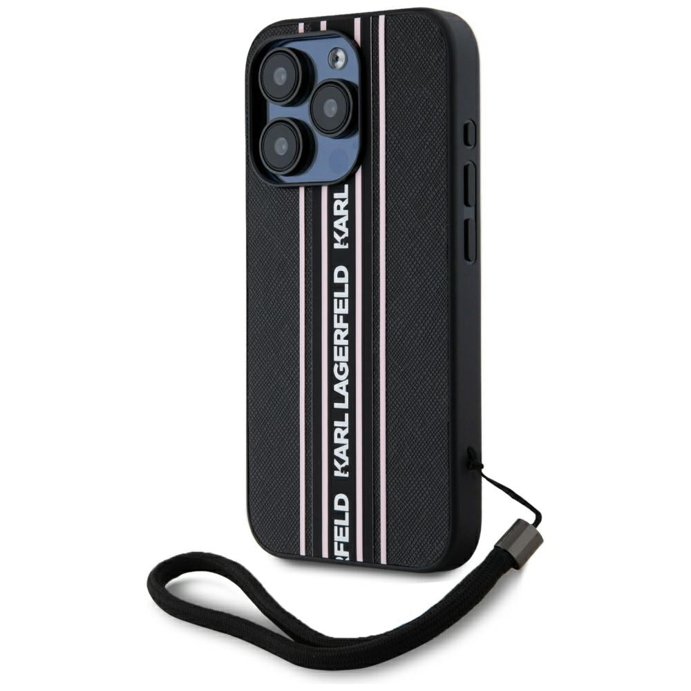 Karl Lagerfeld - Saffiano Athleisure Stripes Cord (KLHCP15LPAMSCNSP) - iPhone 15 Pro - Pink