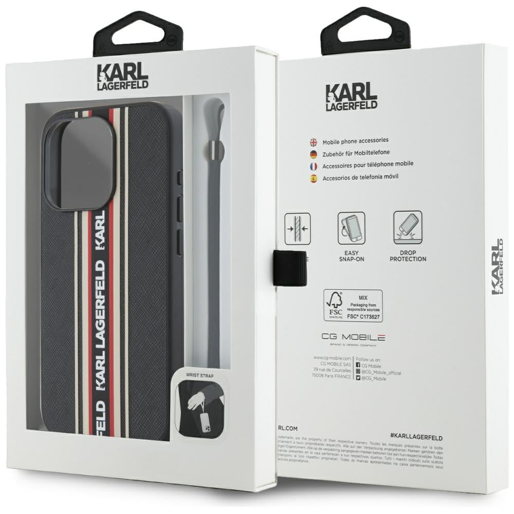 Karl Lagerfeld - Saffiano Athleisure Stripes Cord (KLHCP15XPAMSCNSR) - iPhone 15 Pro Max - Red