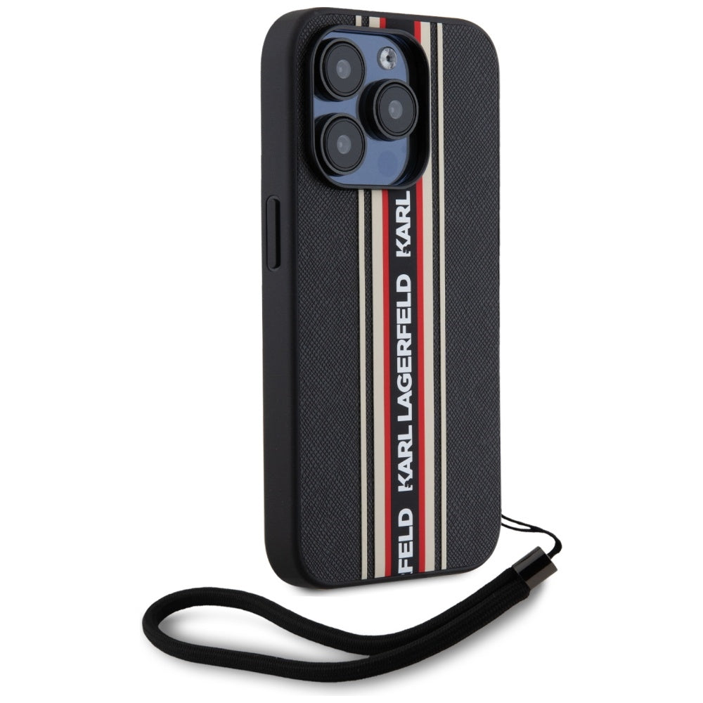 Karl Lagerfeld - Saffiano Athleisure Stripes Cord (KLHCP15XPAMSCNSR) - iPhone 15 Pro Max - Red