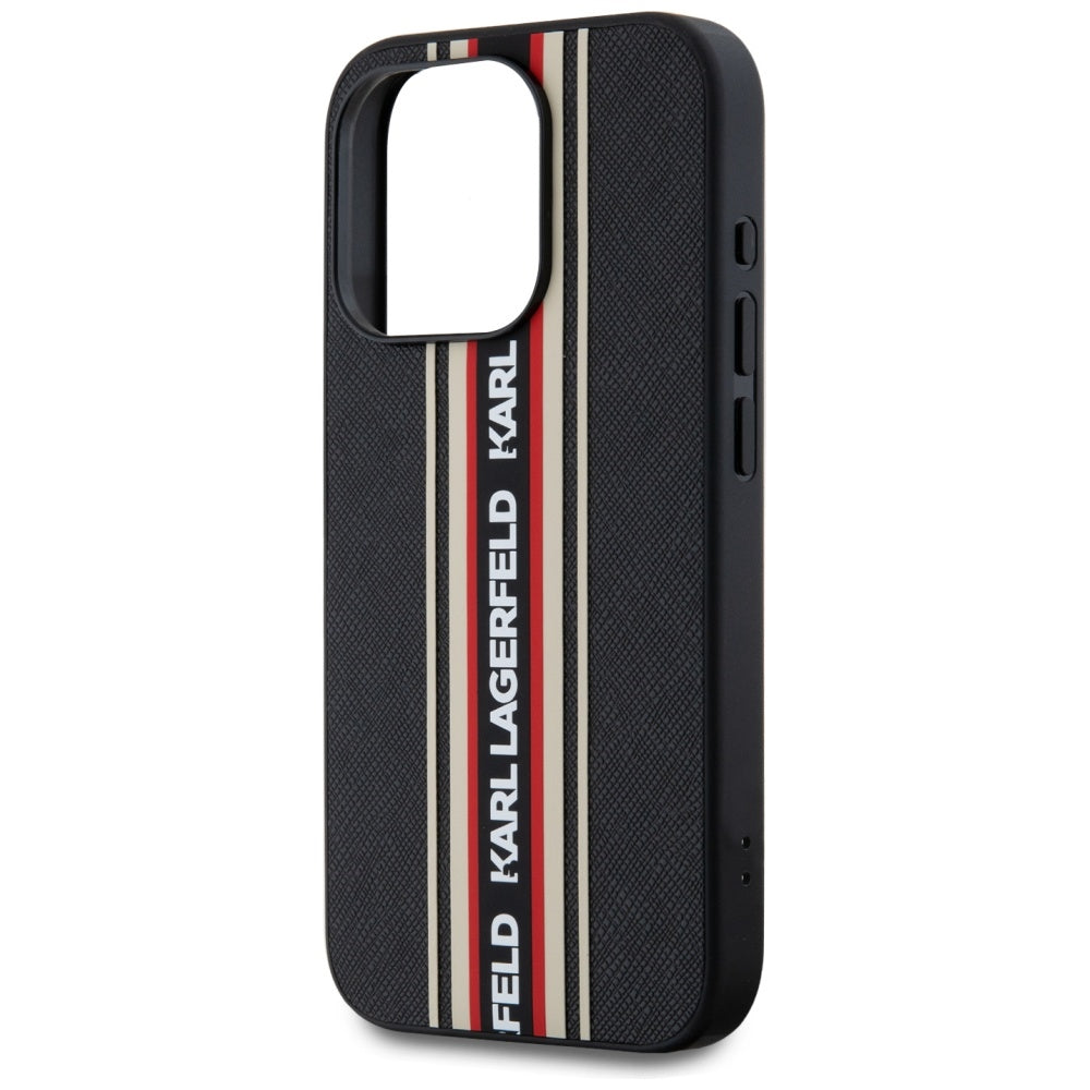 Karl Lagerfeld - Saffiano Athleisure Stripes Cord (KLHCP15XPAMSCNSR) - iPhone 15 Pro Max - Red