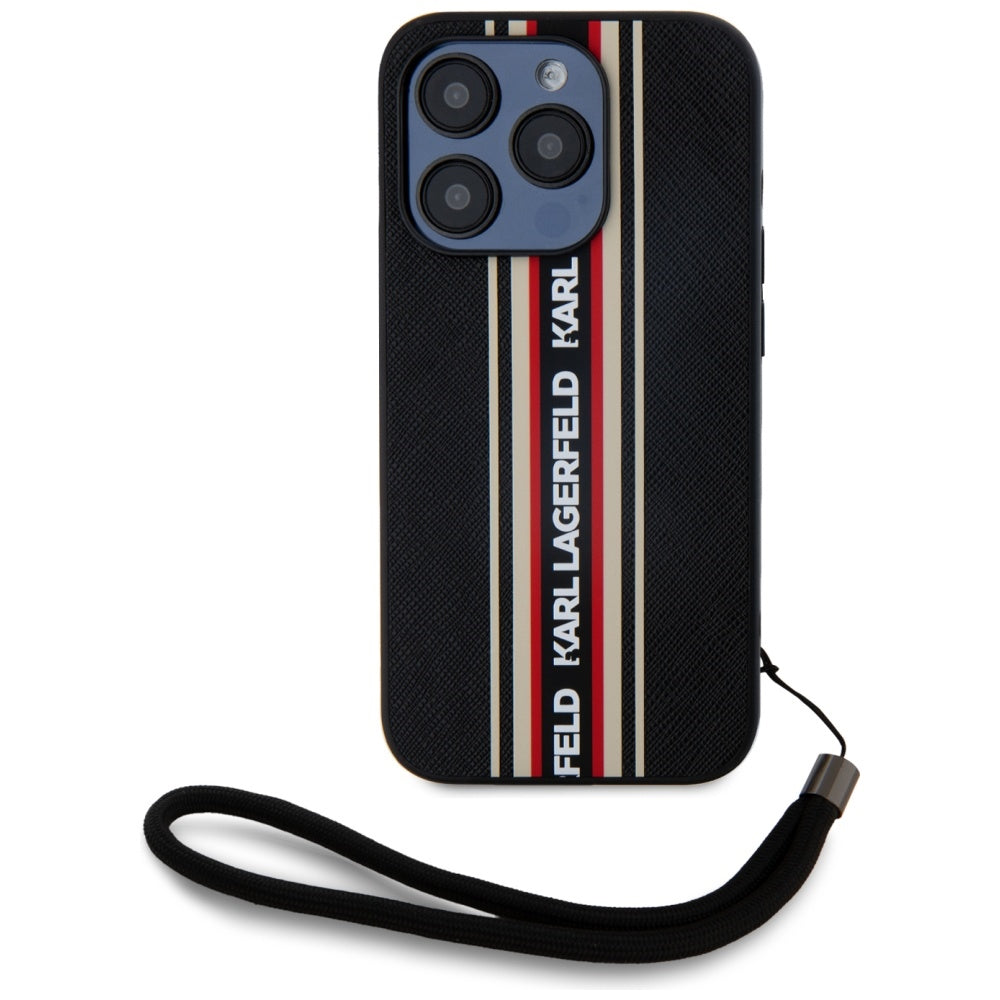 Karl Lagerfeld - Saffiano Athleisure Stripes Cord (KLHCP15XPAMSCNSR) - iPhone 15 Pro Max - Red