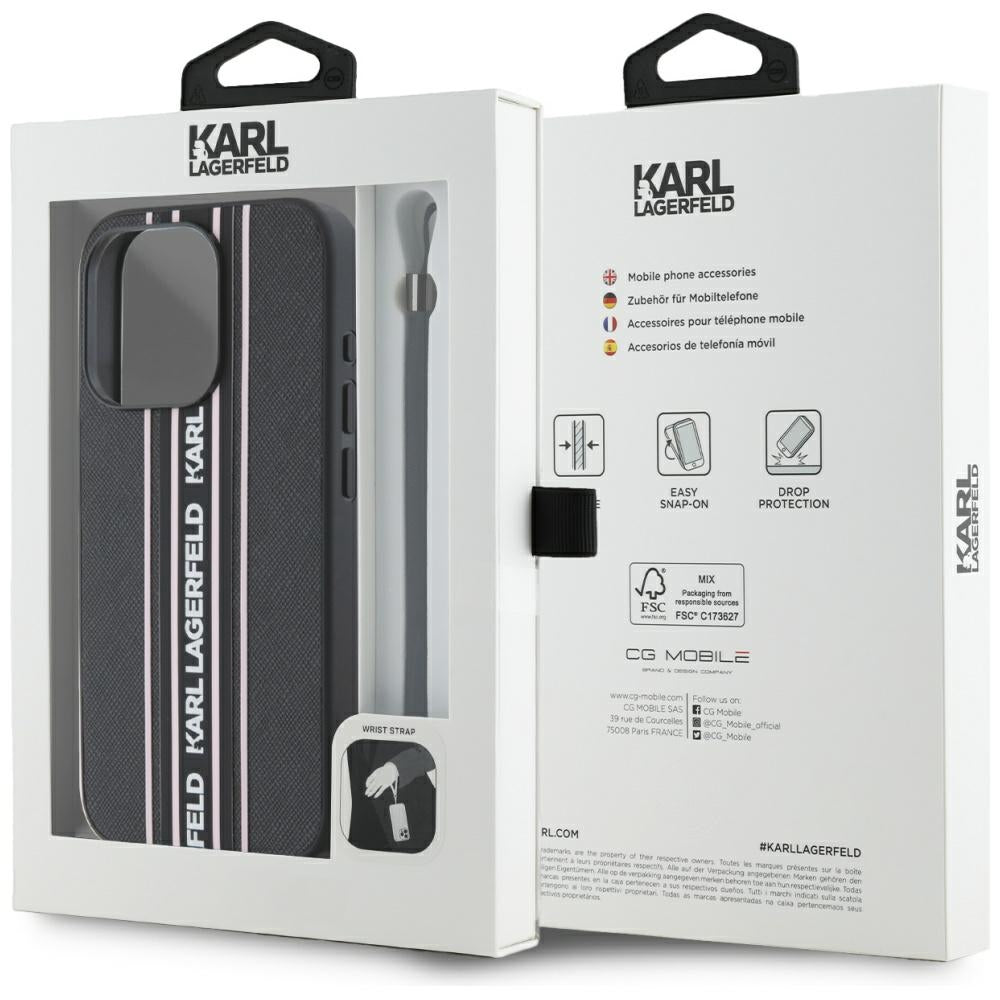 Karl Lagerfeld - Saffiano Athleisure Stripes Cord (KLHCP15XPAMSCNSP) - iPhone 15 Pro Max - Pink