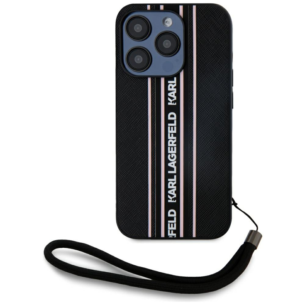 Karl Lagerfeld - Saffiano Athleisure Stripes Cord (KLHCP15XPAMSCNSP) - iPhone 15 Pro Max - Pink