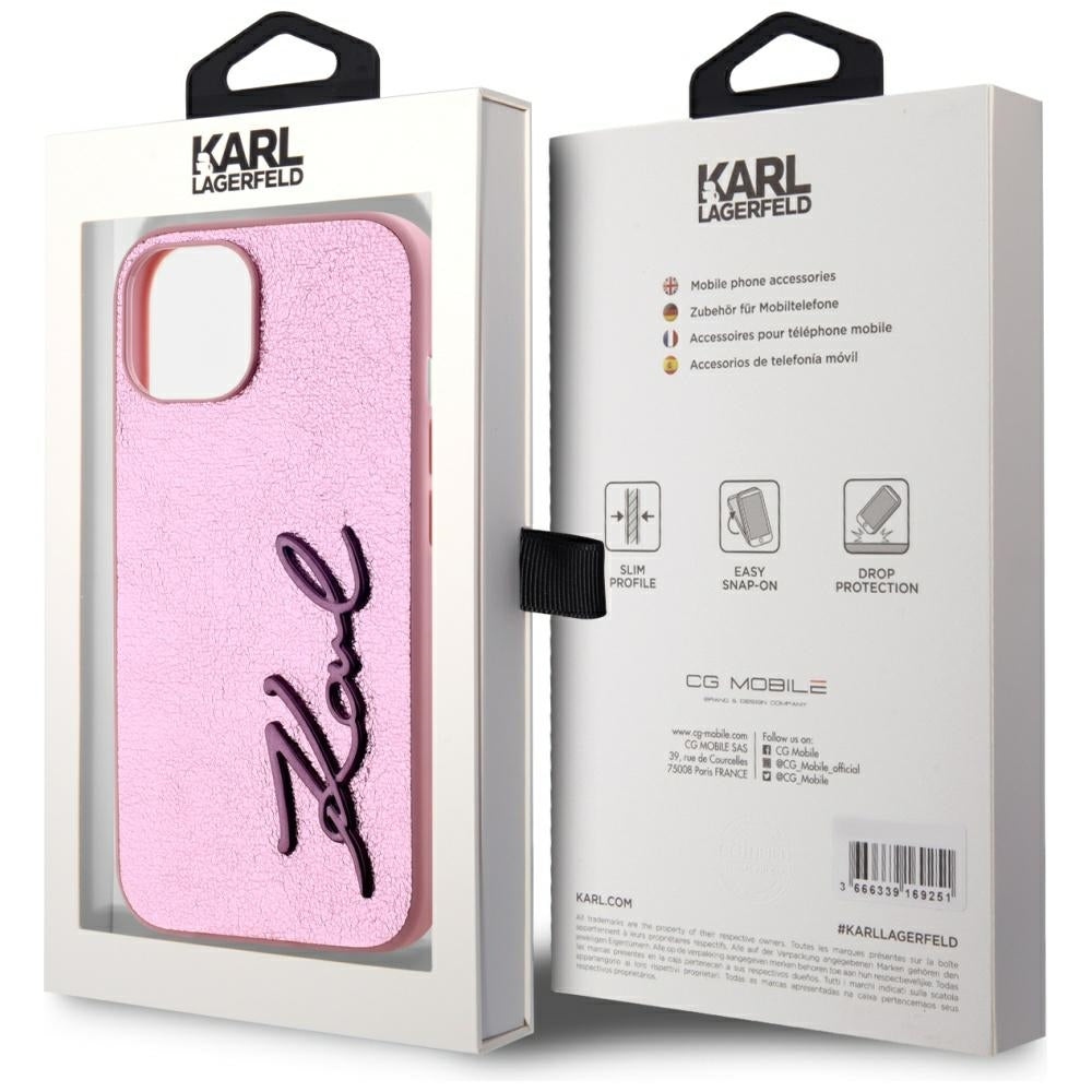 Karl Lagerfeld - Hardcase Leather (KLHCP15SPFMFBKMP) - iPhone 15 - Pink Metal Signature