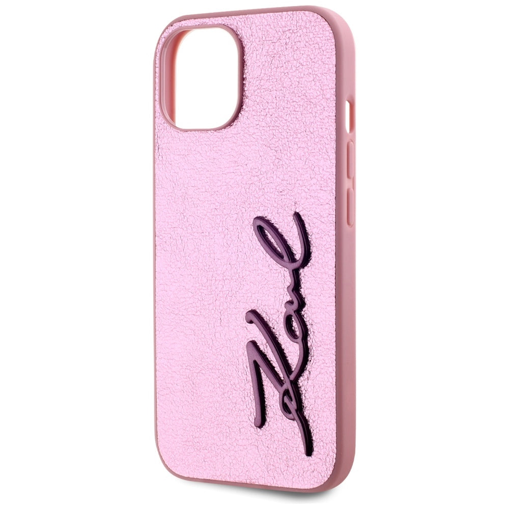 Karl Lagerfeld - Hardcase Leather (KLHCP15SPFMFBKMP) - iPhone 15 - Pink Metal Signature
