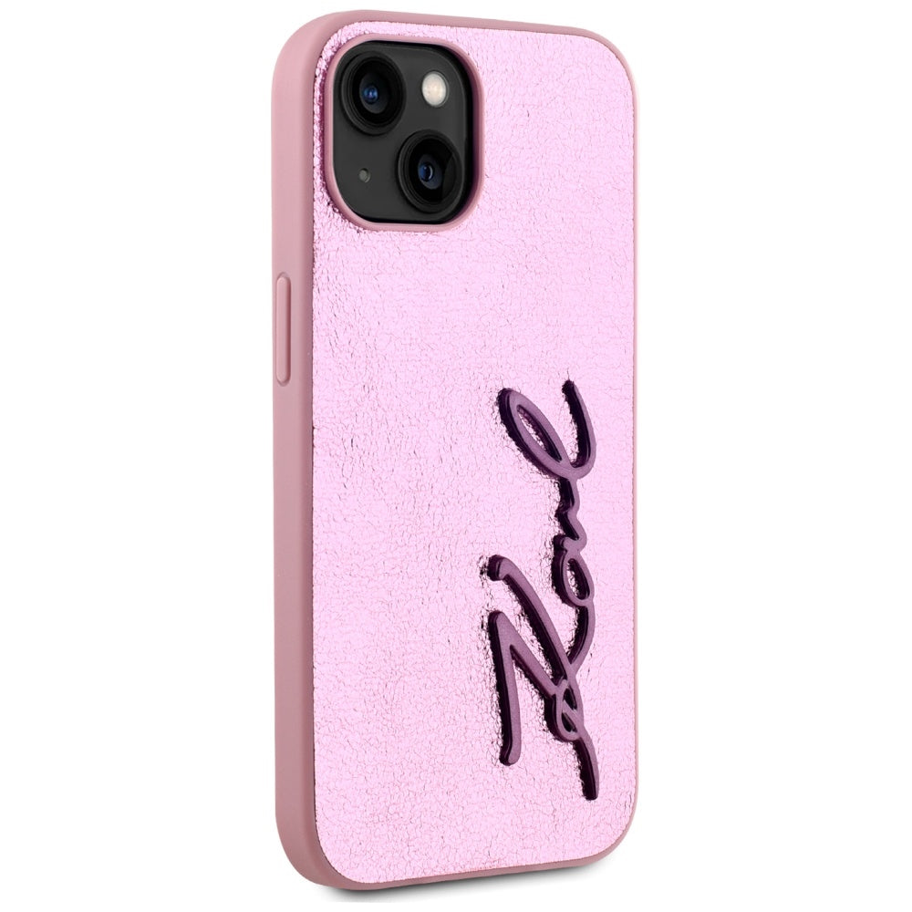 Karl Lagerfeld - Hardcase Leather (KLHCP15SPFMFBKMP) - iPhone 15 - Pink Metal Signature