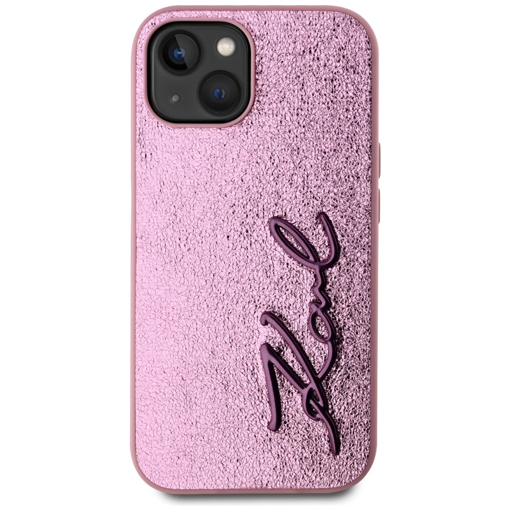 Karl Lagerfeld - Hardcase Leather (KLHCP15SPFMFBKMP) - iPhone 15 - Pink Metal Signature