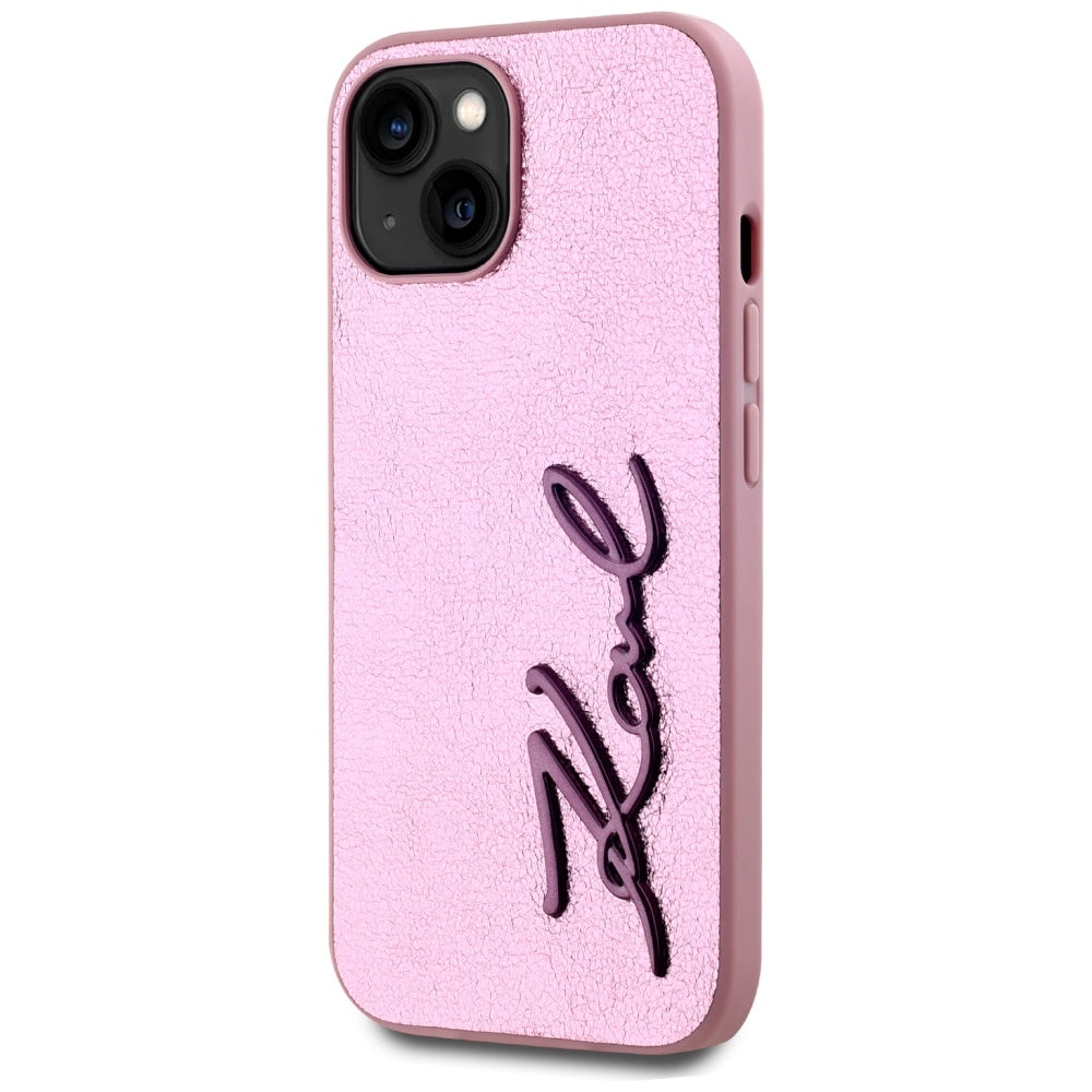 Karl Lagerfeld - Hardcase Leather (KLHCP15SPFMFBKMP) - iPhone 15 - Pink Metal Signature