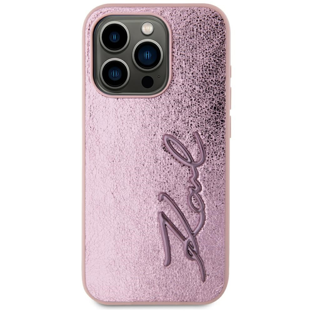 Karl Lagerfeld - Hardcase Leather (KLHCP15LPFMFBKMP) - iPhone 15 Pro - Pink Metal Signature